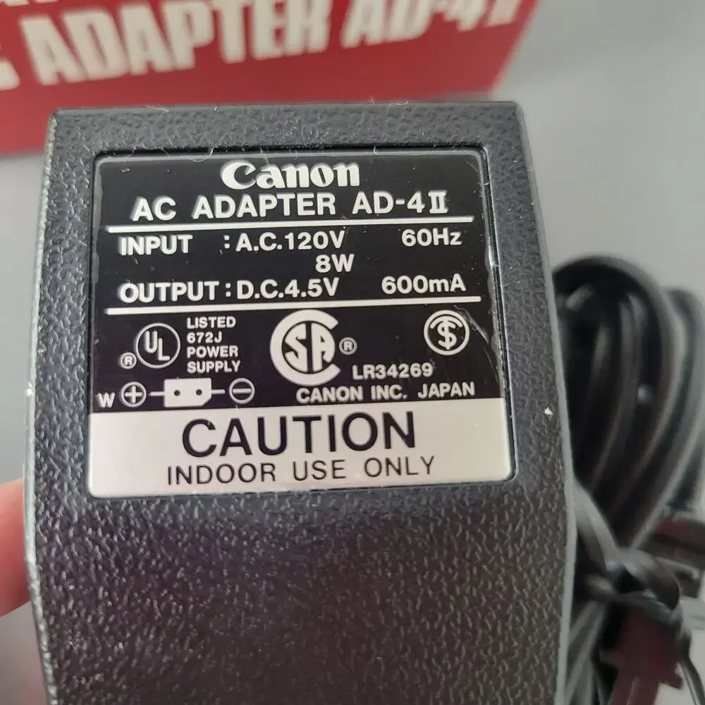 Canon AC Adapter AD-4 II 120V UL Power Supply 4.5V 600mA Charger Original Box